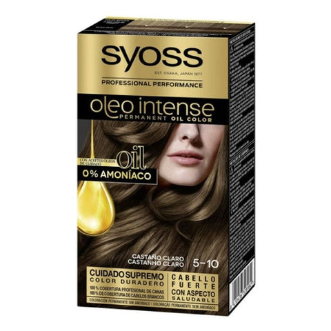 Syoss Oleo Intense permanent hair color in shade 5-10 Light Brown by Jag Couture London - New York, showcasing the hair color tube.