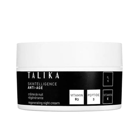 Talika Skintelligence Anti-Age Regenerating Night Cream 50ml in a jar with a sleek design, suitable for mature skin rejuvenation.