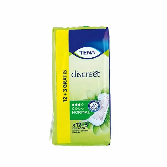 Tena Lady Discreet incontinence pads by Jag Couture London-New York, 15 units, shown in a close-up image.