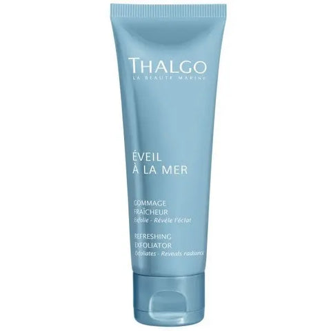 Thalgo Eveil À La Mer Refreshing Exfoliator 50ml, a skincare product with a sleek bottle and fresh, vibrant packaging.
