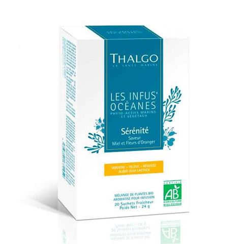 Thalgo Les Infus'oceanes Serenite Tratamiento 20 un, soothing skincare capsules by Jag Couture London New York, displayed on a white background.
