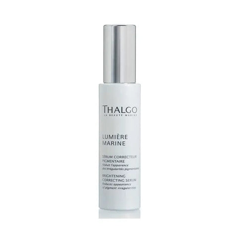 Thalgo Lumière Marine Brightening Correcting Serum 30ml bottle with a sleek design, showcasing the skincare product.