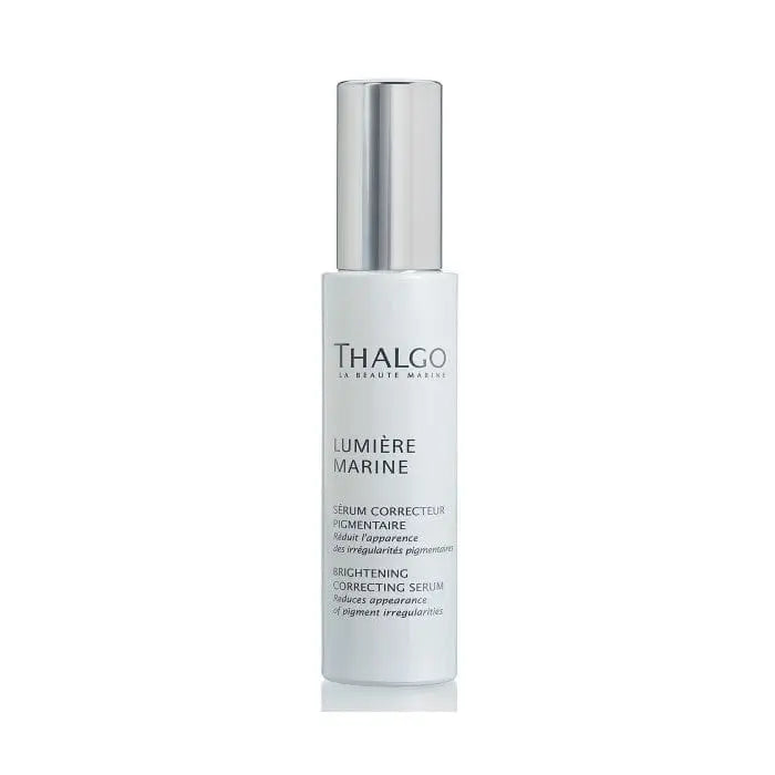 Thalgo Lumière Marine Brightening Correcting Serum 30ml bottle with a sleek design, displayed on a neutral background.