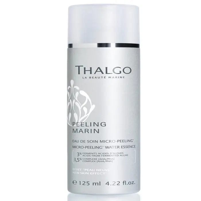 Thalgo Micro-Peeling Water Essence 125ml from Jag Couture London New York, clear bottle with label, close-up of product on white background.