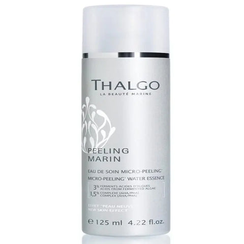 Thalgo Micro-Peeling Water Essence 125ml featuring clear, lightweight liquid in a sleek bottle with a pump dispenser.