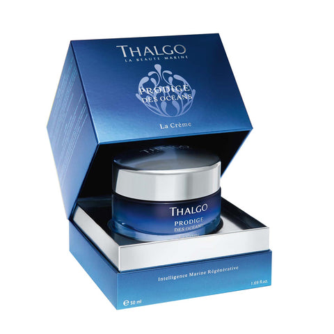 Thalgo Prodige Dels Oceans Cream 50ml jar with silver lid and blue label, shown on a white background.