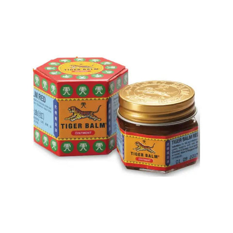 Tiger Balm Red 19g jar by Jag Couture London New York, showing the red balm container with label and product details.