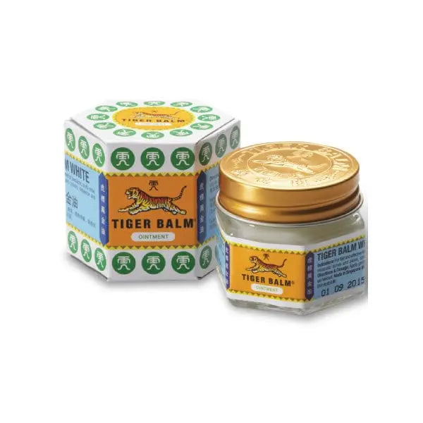 Tiger Balm White 19g jar from Jag Couture London New York, showing the herbal ointment container with labeling.