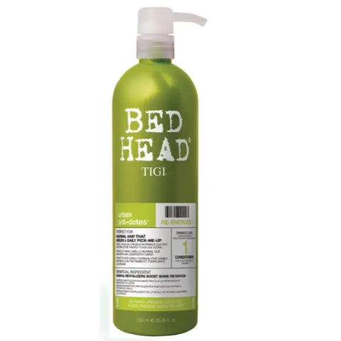 Tigi Bed Head Urban Anti Dotes Re Energize Conditioner 750ml bottle with vibrant label, ideal for revitalizing hair.
