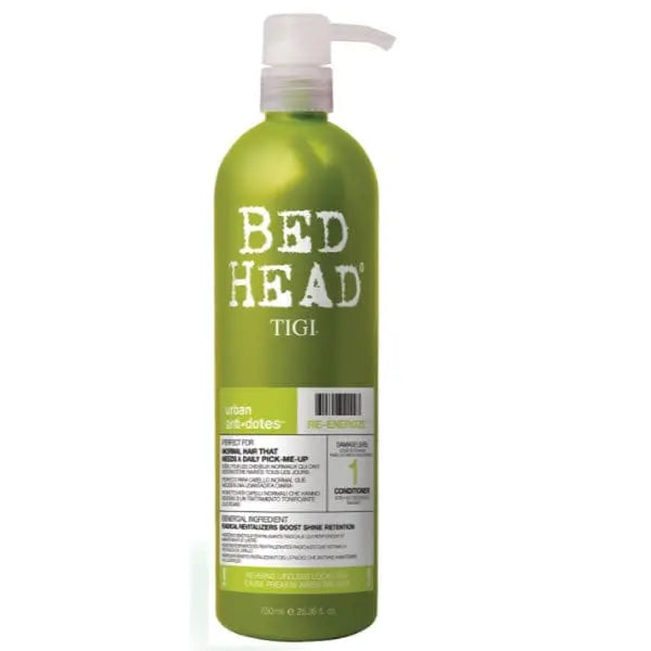 Tigi Bed Head Urban Anti Dotes Re Energize Conditioner 750ml bottle with vibrant label, brand name Jag Couture London New York.
