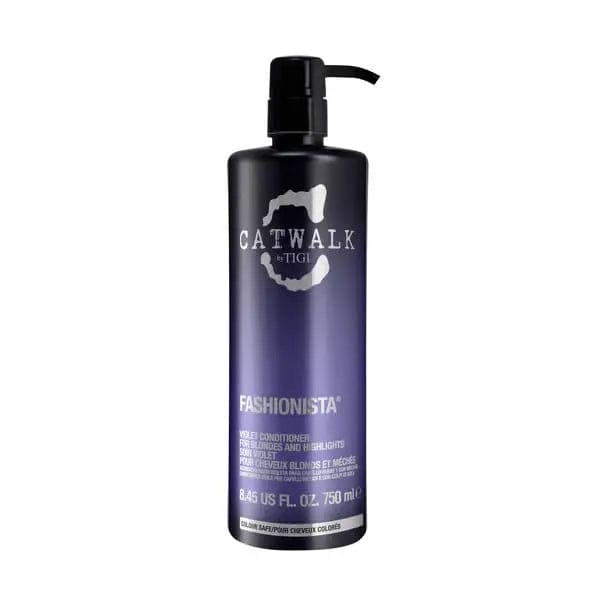 Tigi Catwalk Fashionista Violet Conditioner in 750ml bottle, designed for color-treated hair, by Jag Couture London New York