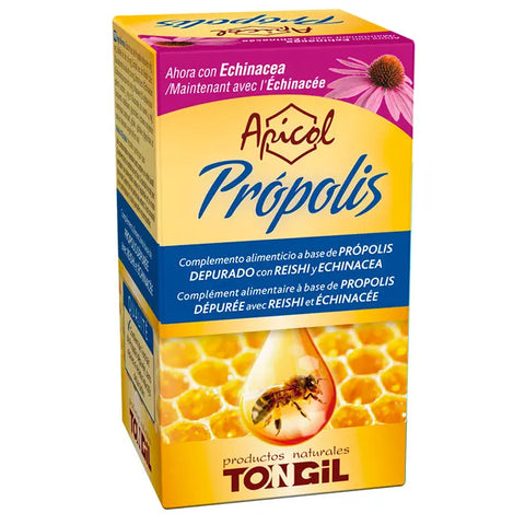 Tongil Apicol Propolis supplement in 40 vegetable capsules by Jag Couture London New York, showing the bottle and label.