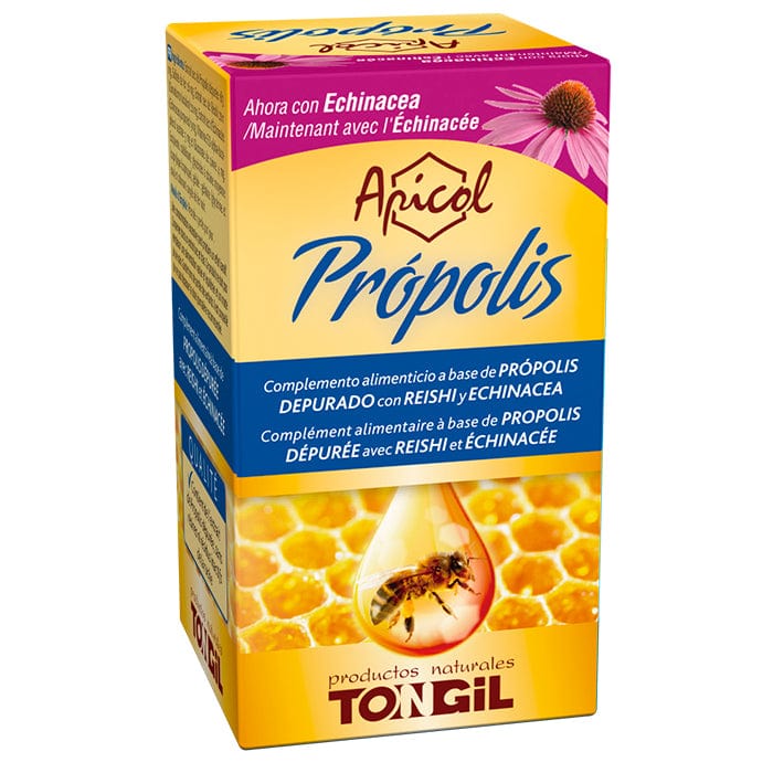 Tongil Apicol Propolis in 40 vegetarian capsules, natural supplement by Jag Couture London New York, with capsules and label visible.