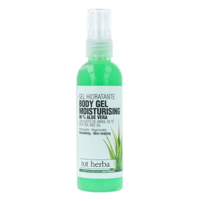 Jag Couture London Tot Herba Body Gel with Aloe Vera and Tea Tree Oil, 100ml, showing the gel in a clear tube with green accents.