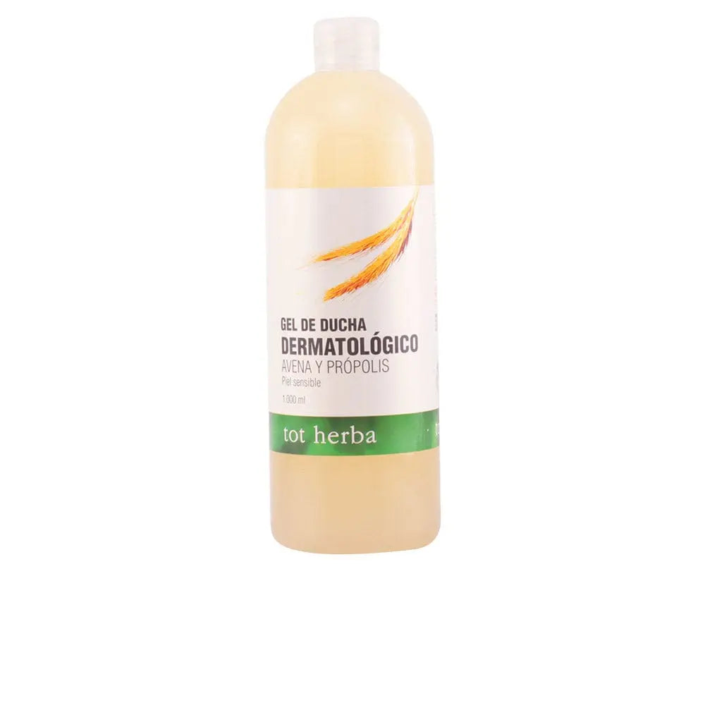 Jag Couture London Tot Herba Relaxing Shower Gel with oats and propolis in a 1000ml bottle, showing the product and label.