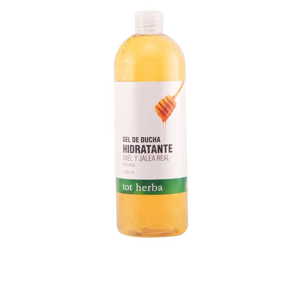 Jag Couture London New York Tot Herba Shower Gel with honey and jelly, 1000ml bottle showing the product label and transparent gel