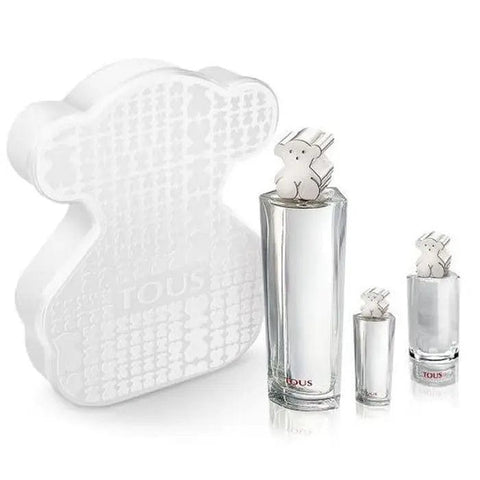 Set of three 90ml Tous Eau De Toilette Spray bottles by Jag Couture London - New York, shown in clear packaging.