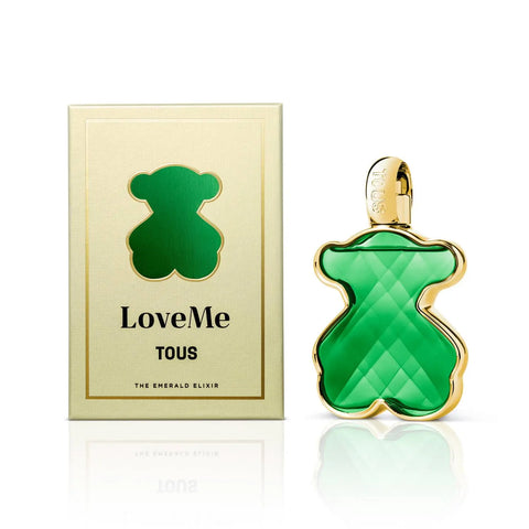 Jag Couture London and New York Tous Love Me Emerald Elixir Parfum 50ml bottle with a sleek, emerald-green design.
