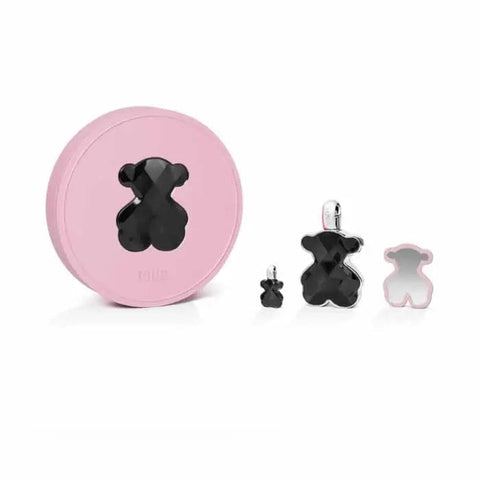Set of three Tous Loveme The Onyx parfum spray bottles, 90ml each, featuring sleek black packaging and elegant design.