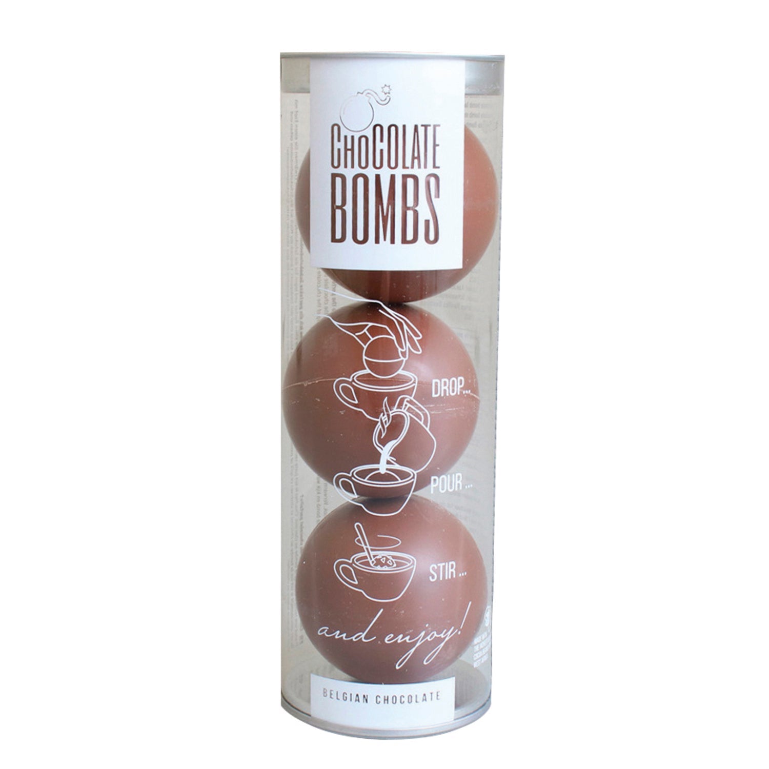 Milk chocolate bombs with mini marshmallows in an acetate tube from Jag Couture London - New York.
