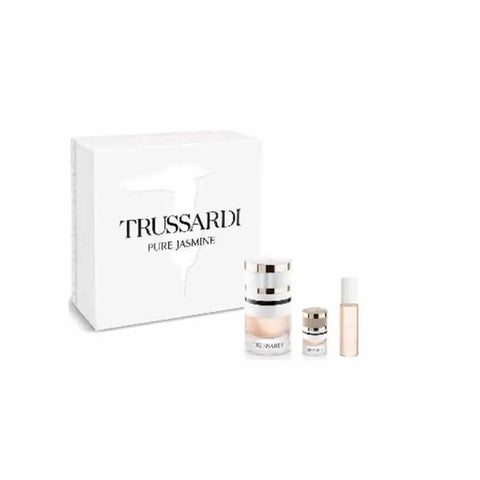 Set of three Trussardi Pure Jasmine Eau de Perfume spray bottles, 60ml each, featuring elegant floral fragrance packaging.