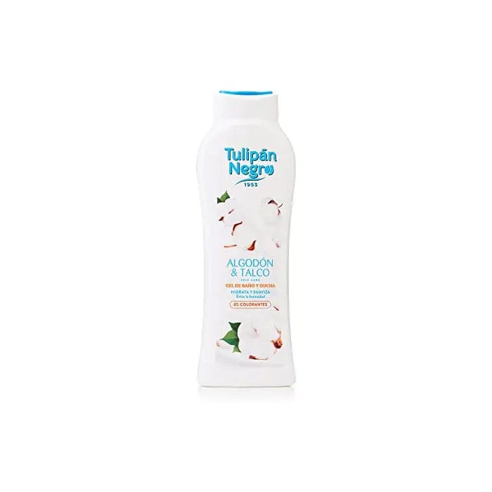 Jag Couture London Tulipán Negro Cotton Shower Gel 650ml bottle with black and white design, showcasing elegant packaging.