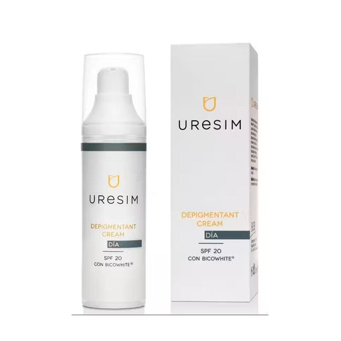 Uresim Depigmenting Day Cream by Jag Couture London New York in a 50ml jar, designed for skin brightening and pigmentation reduction.