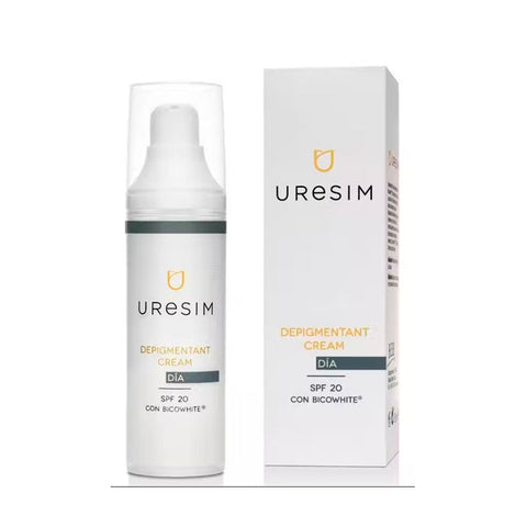Uresim Depigmenting Day Cream by Jag Couture London New York, 50ml, with smooth cream texture and elegant packaging.