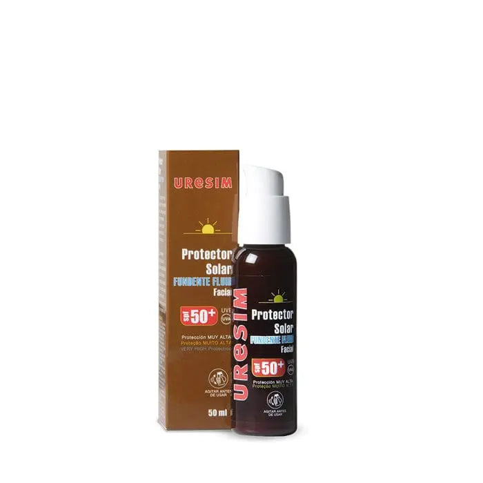 Uresim Sunscreen Fundente Fluid Facial SPF50 by Jag Couture London-New York, 50ml bottle, smooth liquid sunscreen for face.