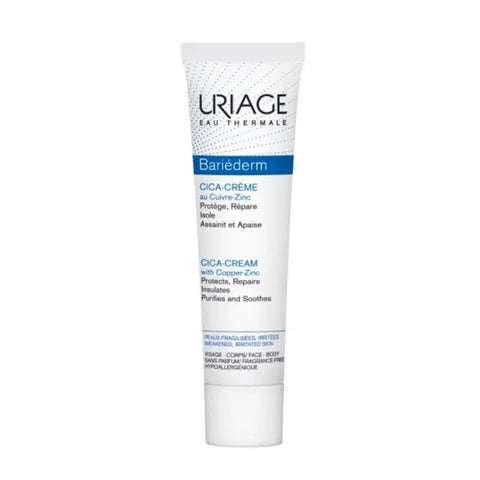 Uriage Bariéderm Cica-Repair Cream 40ml jar, smooth cream for skin repair, displayed in a clean, minimalist container.