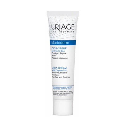 Uriage Bariéderm Cica-Repair Cream 40 ml in a white tube, designed for skin repair and soothing, by Jag Couture London - New York.