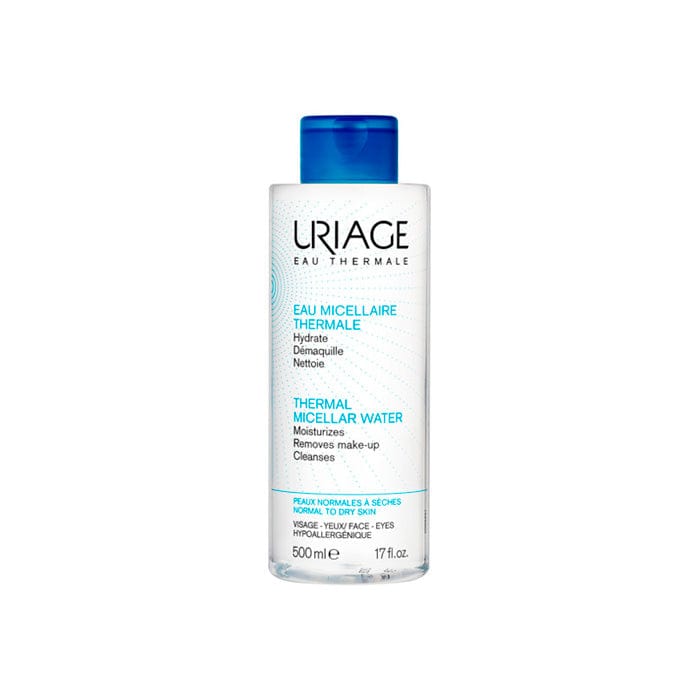 Uriage Eau Micellaire Thermal 500ml bottle, gentle facial cleanser with thermal water, by Jag Couture London - New York.