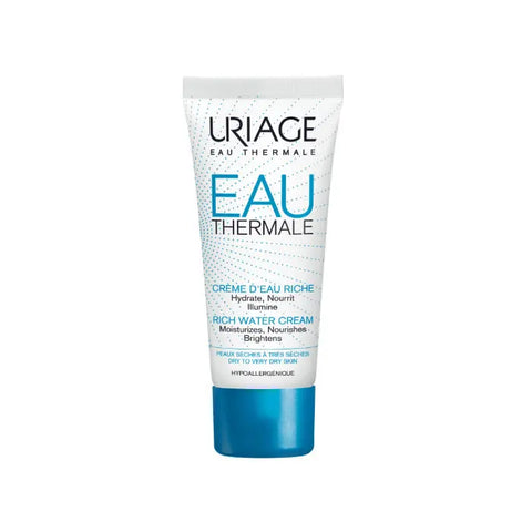Uriage Eau Thermale Rich Water Cream in 40ml jar, hydrating skincare by Jag Couture London New York, with a smooth, creamy texture.