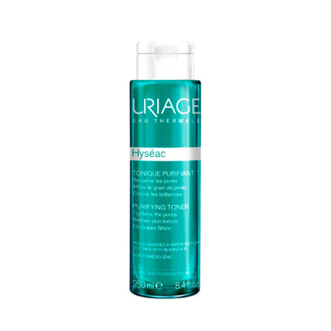 Uriage Hyséac Purifying Tonic 250ml bottle with clear liquid, designed for oily and acne-prone skin.
