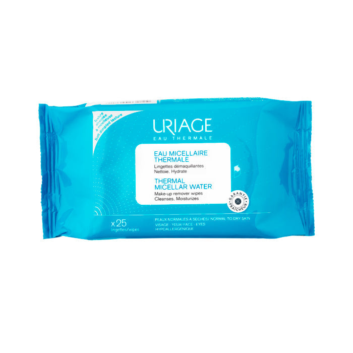 Jag Couture London New York Uriage Make-up Remover Micellar Water 25 Wipes for gentle facial cleansing and makeup removal.