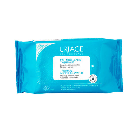 Jag Couture London New York Uriage Make-up Remover Micellar Water 25 Wipes for gentle facial cleansing and makeup removal.