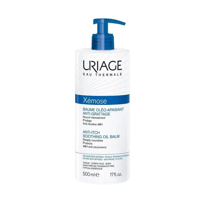 Uriage Xémose Balm in 500ml jar, skincare product from Jag Couture London - New York, with soothing, hydrating formula for dry skin.