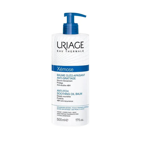 Uriage Xémose Balm 500ml in a white jar, designed for intense skin hydration and soothing dry, irritated skin.