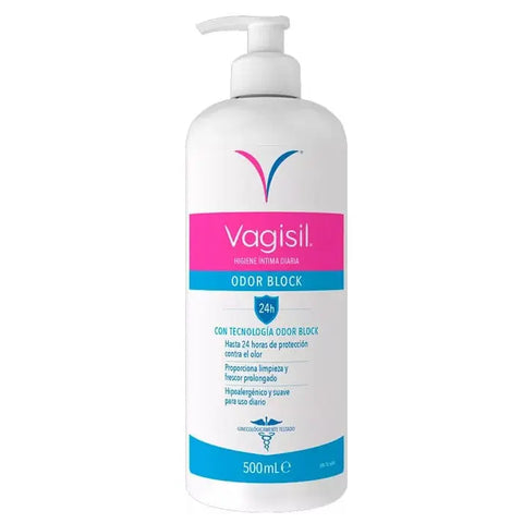 Vagisil OdorBlock Intimate Gel 500ml by Jag Couture London New York, showing the product bottle with label and cap.