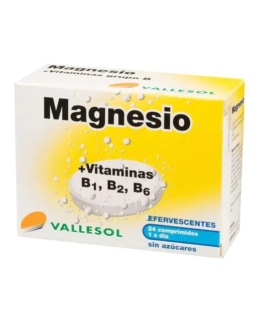 Vallesol Effervescent Magnesium B supplement by Jag Couture London - New York, 24 effervescent tablets in a blister pack.