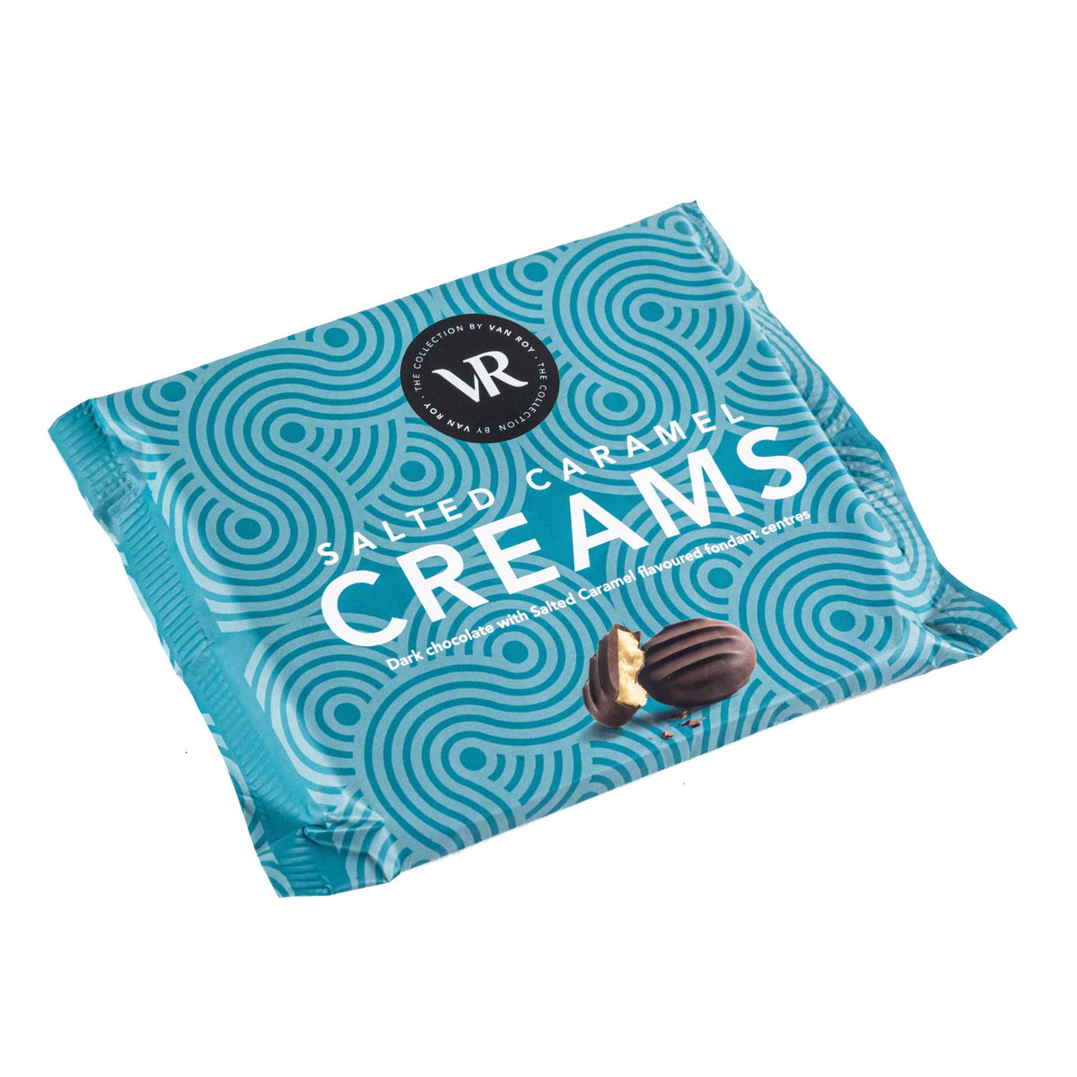 Van Roy salted caramel fondant creams in a square pack, featuring rich caramel filling and smooth exterior, by Jag Couture London New York