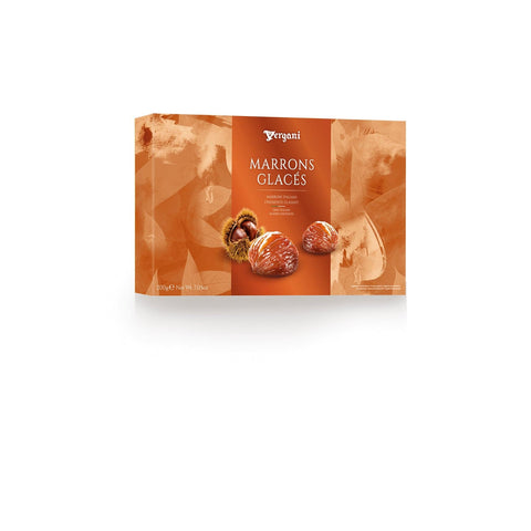 Traditional Vergani Marrons Glaces in a gift box, featuring approximately 17g pieces, from Jag Couture London New York.