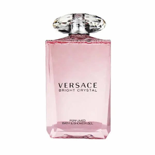 Versace Bright Crystal perfumed bath and shower gel in a 200ml bottle, with elegant packaging and floral accents.