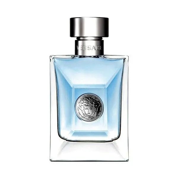 Versace Pour Homme Eau De Toilette spray, 100ml, featuring a sleek bottle with a classic design and silver cap.