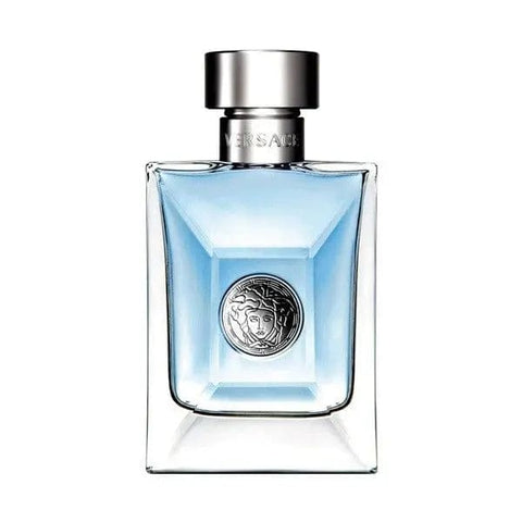 Versace Pour Homme Eau De Toilette spray, 100ml, featuring a sleek bottle with a classic design and silver cap.