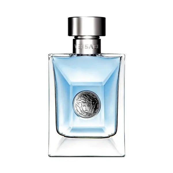 Versace Pour Homme Eau de Toilette spray in 100ml bottle, shown with sleek packaging and branding details.