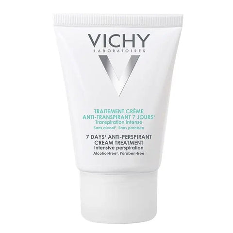 Vichy Deodorant Cream Antitranspirant 7 Days by Jag Couture London New York, 30ml tube with white and blue packaging.