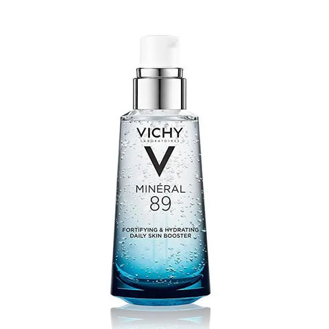 Vichy Mineral 89 Hyaluronic Acid face moisturizer in 50ml jar, with clear label, on a neutral background.