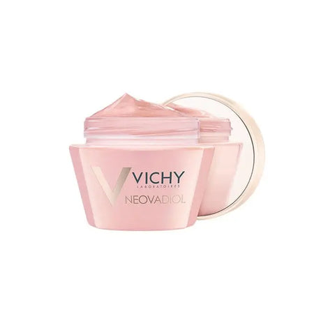 Vichy Neovadiol Rose Platinum Cream 50ml jar, hydrating anti-aging skincare with rose extract, on a clean background.