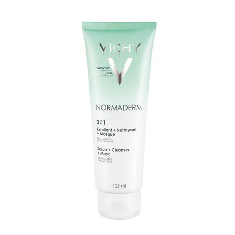 Vichy Normadem 3-in-1 Cleanser 125ml, a gentle facial cleanser with exfoliating and mattifying properties, by Jag Couture London.